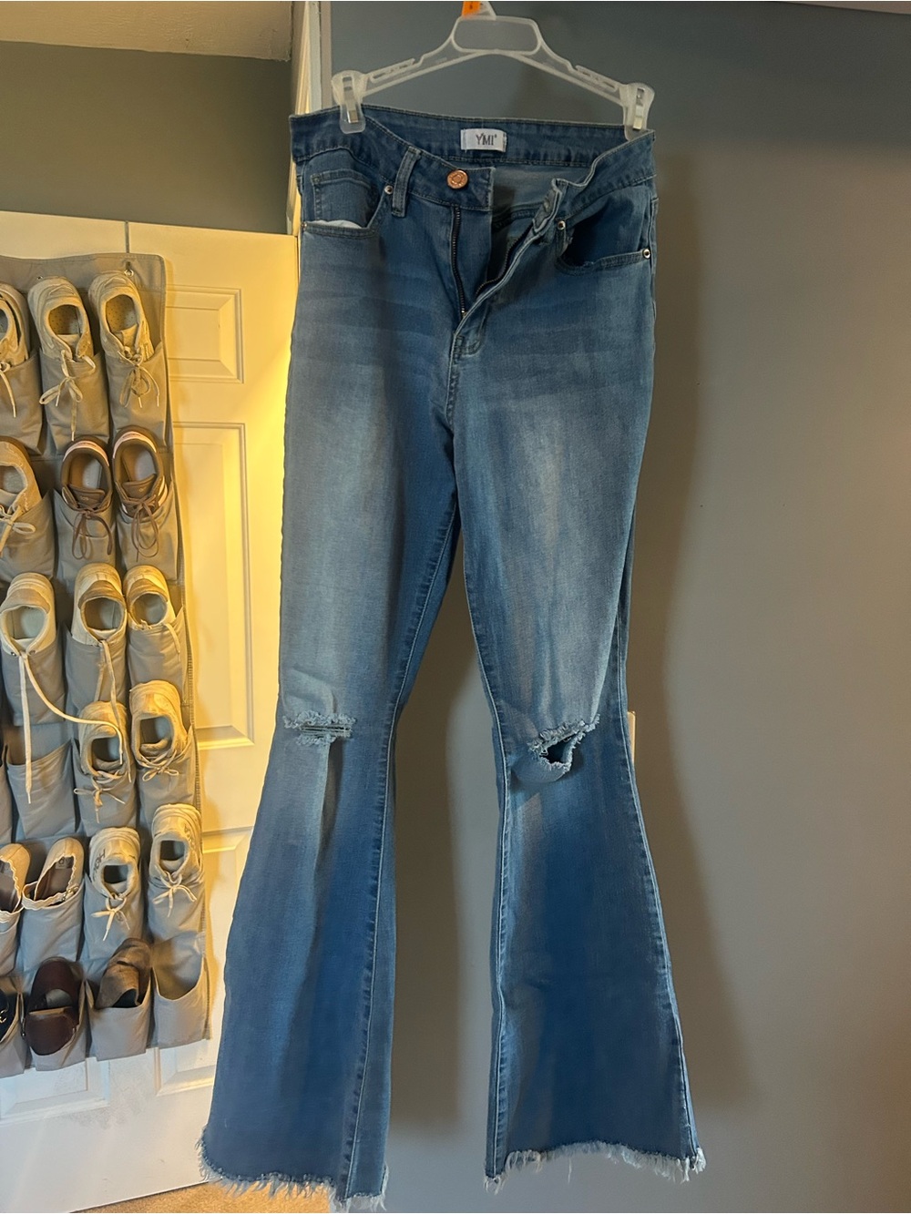 YMI Light Blue Distressed Flare Jeans